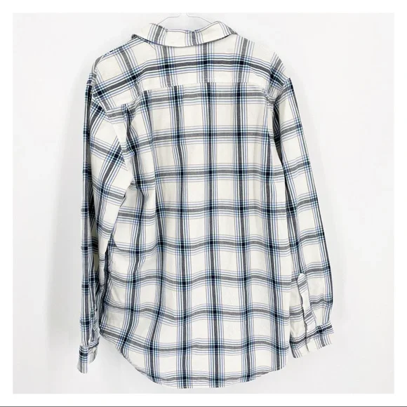 Old Navy White Blue Green Plaid Cotton Button Up Collared Shirt Size Large - Picture 3 of 7